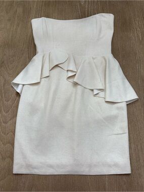 Allison Parris Cream Linen Strapless Peplum Cocktail Sheath Dress